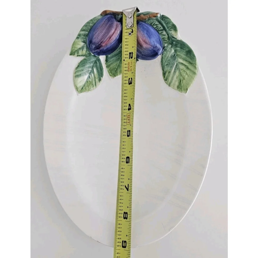 Vintage Italian Pottery Platter Decorato a Mano Italy Hand Painted Blue Plum